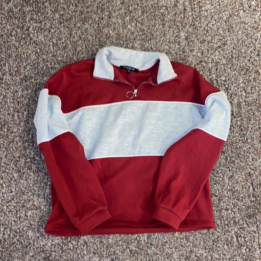 Striped collared sweater with zipper
